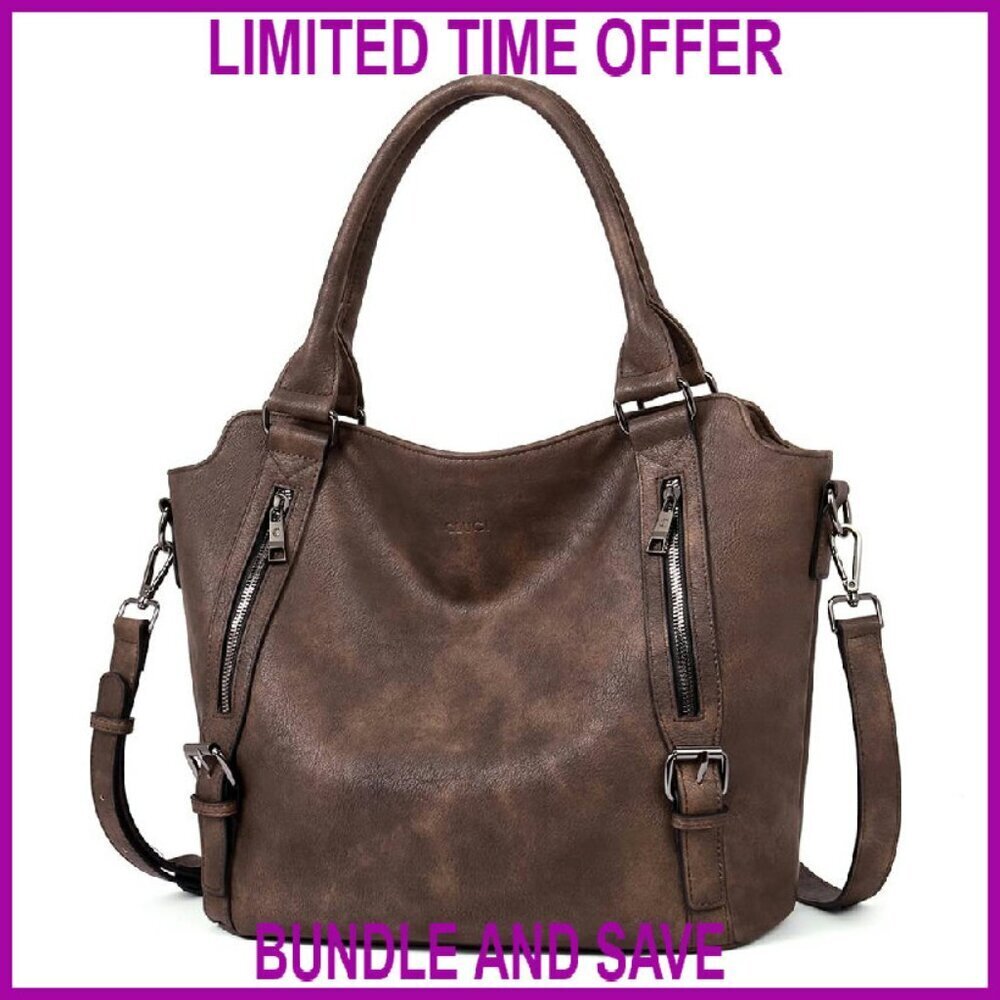 Large Vegan Leather Hobo Bag, Multiple Pockets, Adjustable Strap, Water